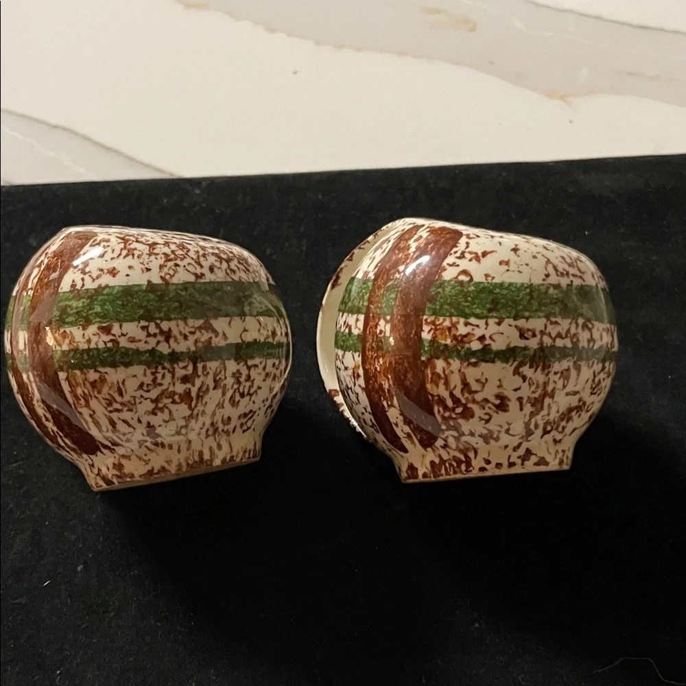 Speckled Ceramic Salt and Pepper Shakers with Green Band